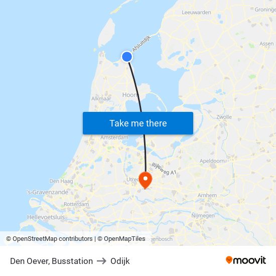 Den Oever, Busstation to Odijk map