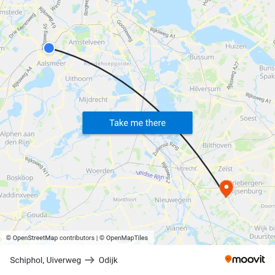 Schiphol, Uiverweg to Odijk map