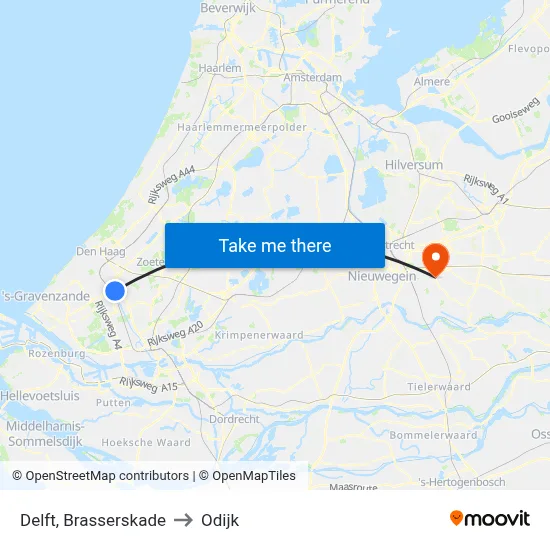 Delft, Brasserskade to Odijk map