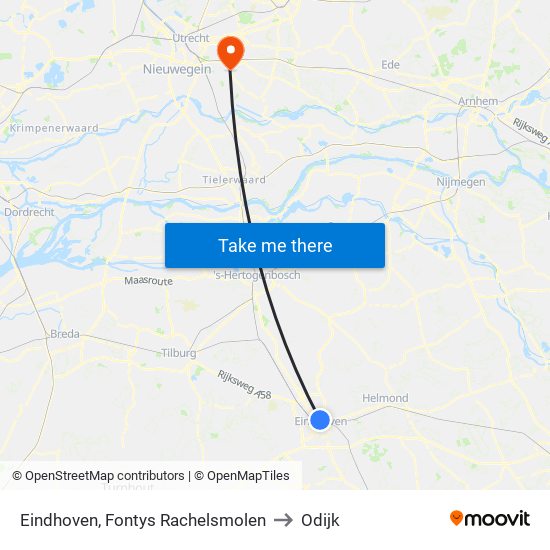 Eindhoven, Fontys Rachelsmolen to Odijk map