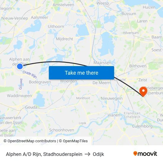 Alphen A/D Rijn, Stadhoudersplein to Odijk map