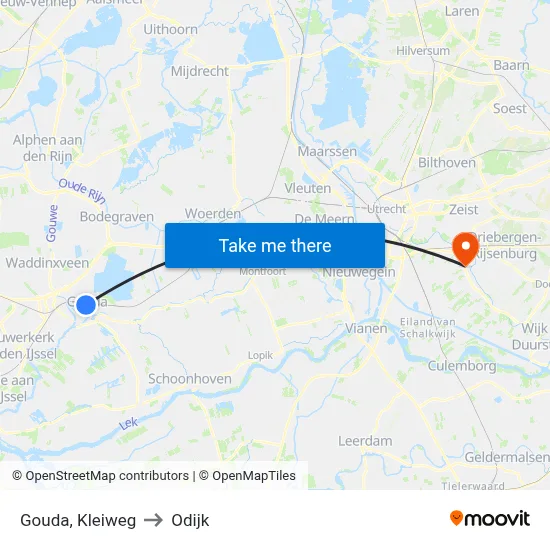 Gouda, Kleiweg to Odijk map