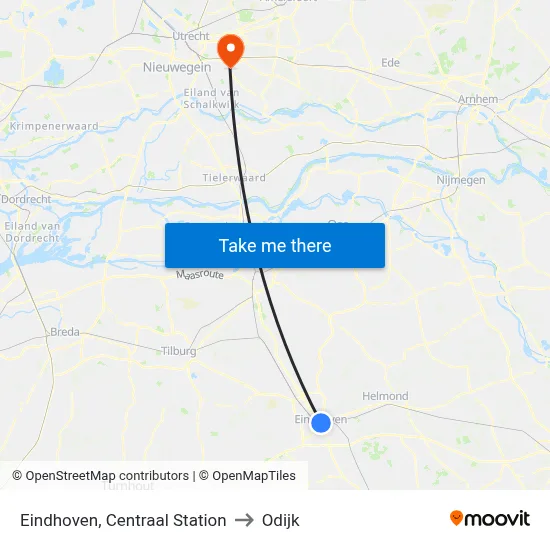 Eindhoven, Centraal Station to Odijk map