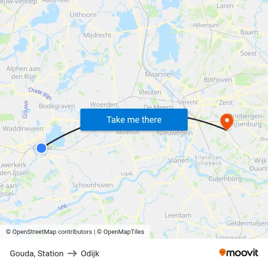Gouda, Station to Odijk map
