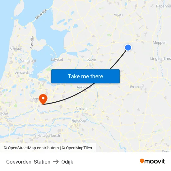 Coevorden, Station to Odijk map
