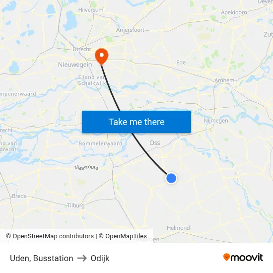 Uden, Busstation to Odijk map