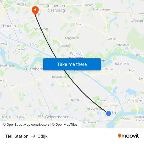 Tiel, Station to Odijk map