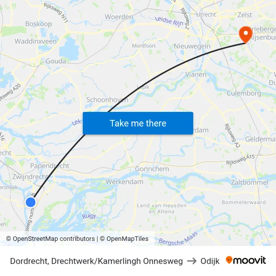 Dordrecht, Drechtwerk/Kamerlingh Onnesweg to Odijk map