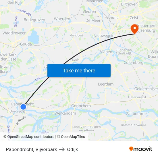 Papendrecht, Vijverpark to Odijk map