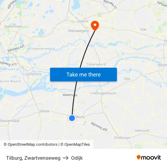 Tilburg, Zwartvenseweg to Odijk map