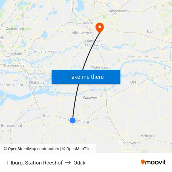 Tilburg, Station Reeshof to Odijk map