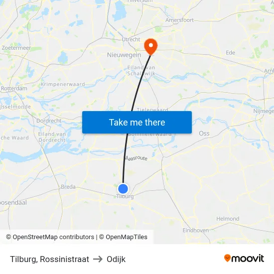 Tilburg, Rossinistraat to Odijk map