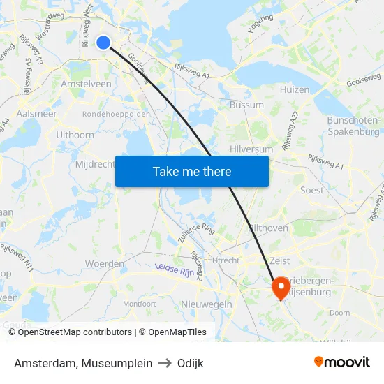 Amsterdam, Museumplein to Odijk map