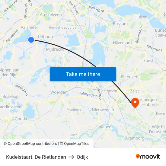 Kudelstaart, De Rietlanden to Odijk map