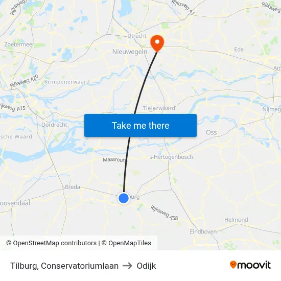 Tilburg, Conservatoriumlaan to Odijk map