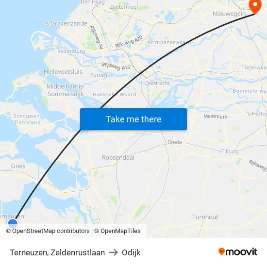 Terneuzen, Zeldenrustlaan to Odijk map