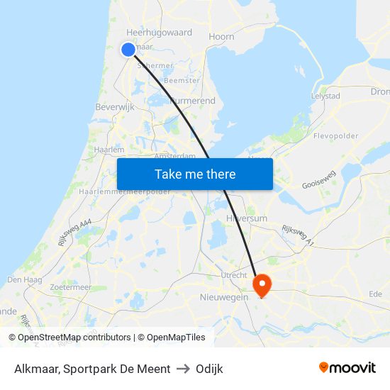 Alkmaar, Sportpark De Meent to Odijk map
