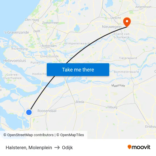 Halsteren, Molenplein to Odijk map
