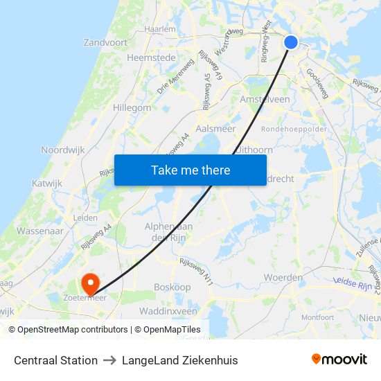 Centraal Station to LangeLand Ziekenhuis map