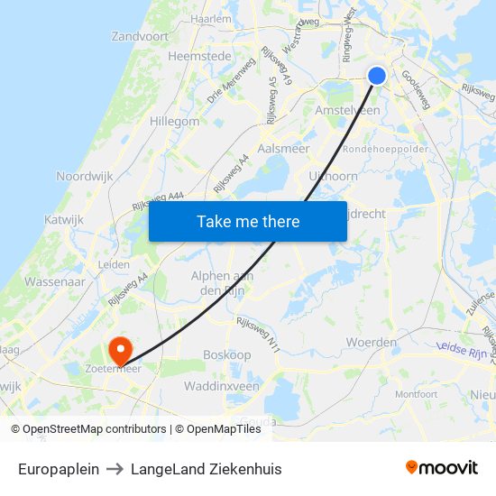 Europaplein to LangeLand Ziekenhuis map