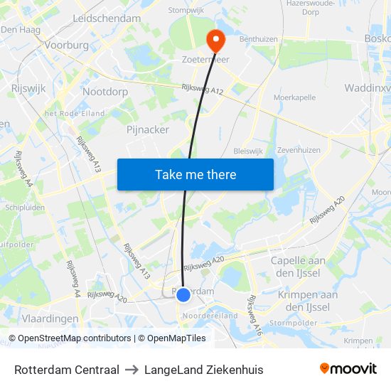 Rotterdam Centraal to LangeLand Ziekenhuis map