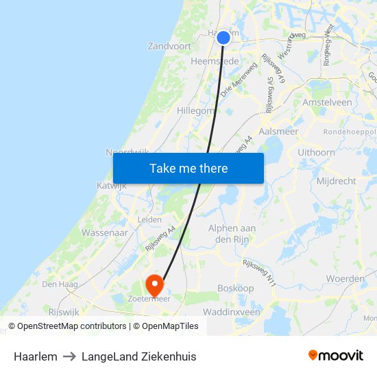 Haarlem to LangeLand Ziekenhuis map