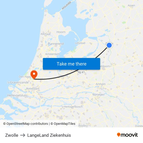 Zwolle to LangeLand Ziekenhuis map