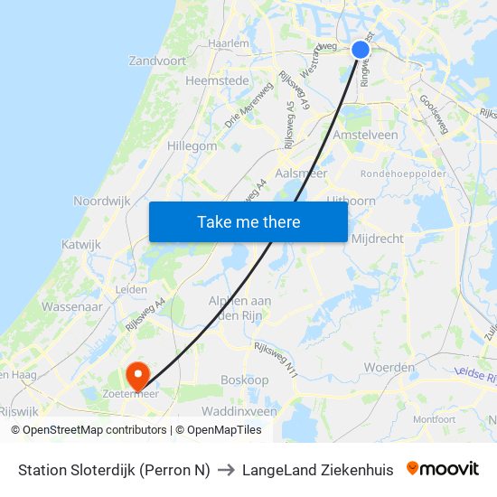 Station Sloterdijk (Perron N) to LangeLand Ziekenhuis map