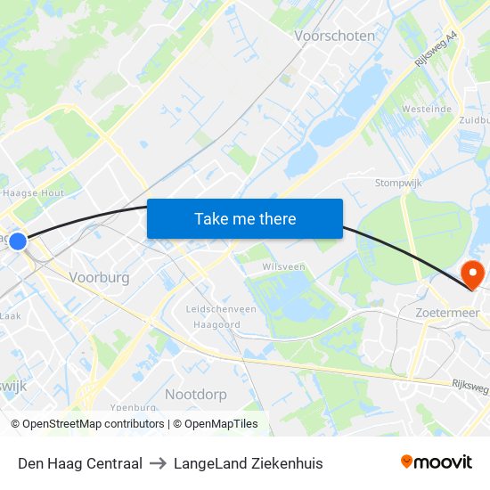 Den Haag Centraal to LangeLand Ziekenhuis map