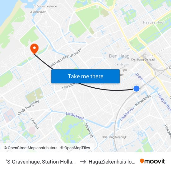 'S-Gravenhage, Station Hollands Spoor (Perron A) to HagaZiekenhuis locatie Sportlaan map