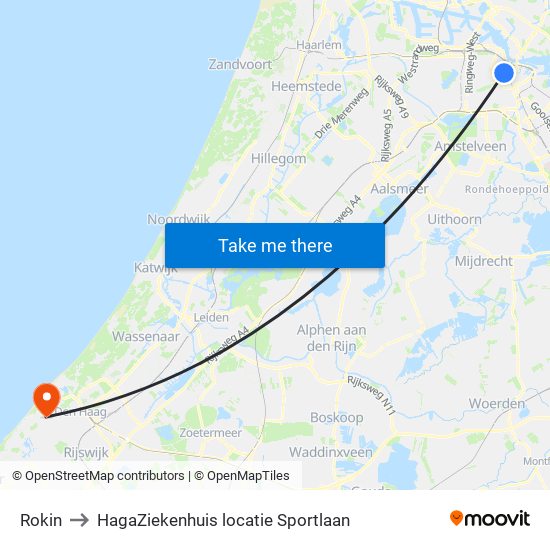 Rokin to HagaZiekenhuis locatie Sportlaan map