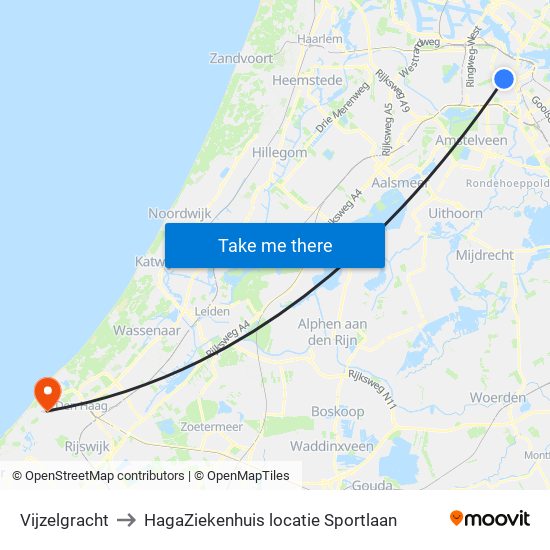 Vijzelgracht to HagaZiekenhuis locatie Sportlaan map