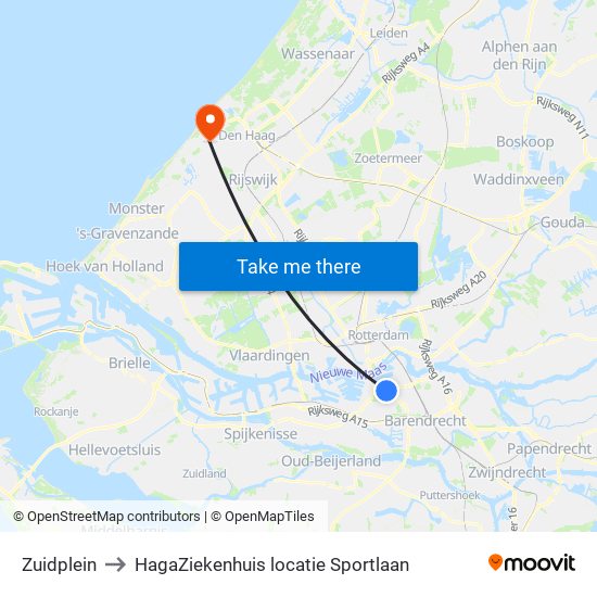 Zuidplein to HagaZiekenhuis locatie Sportlaan map