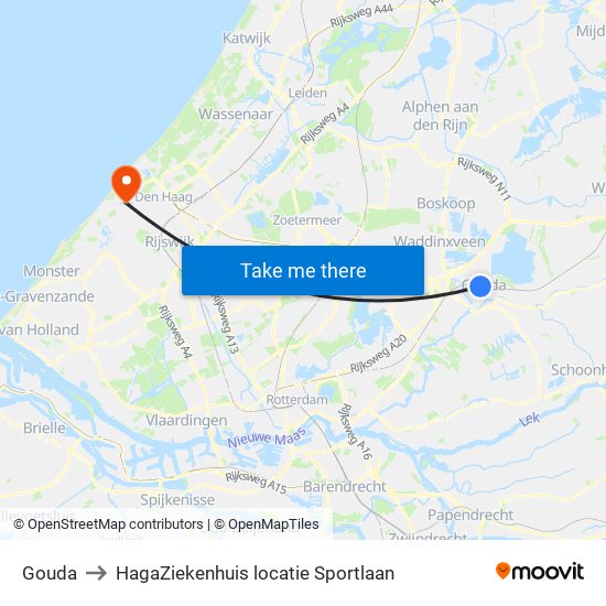 Gouda to HagaZiekenhuis locatie Sportlaan map