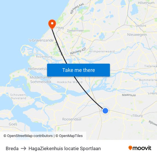 Breda to HagaZiekenhuis locatie Sportlaan map