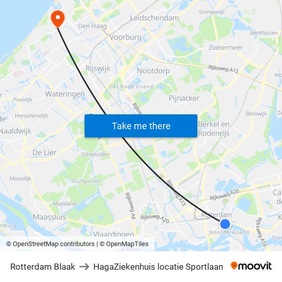 Rotterdam Blaak to HagaZiekenhuis locatie Sportlaan map