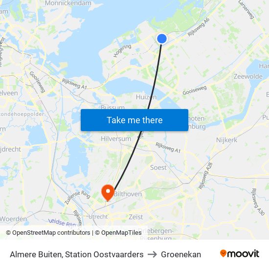 Almere Buiten, Station Oostvaarders to Groenekan map