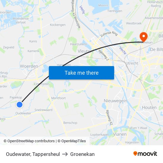 Oudewater, Tappersheul to Groenekan map