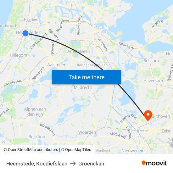 Heemstede, Koediefslaan to Groenekan map