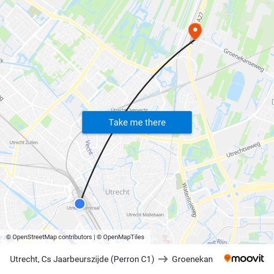 Utrecht, Cs Jaarbeurszijde (Perron C1) to Groenekan map