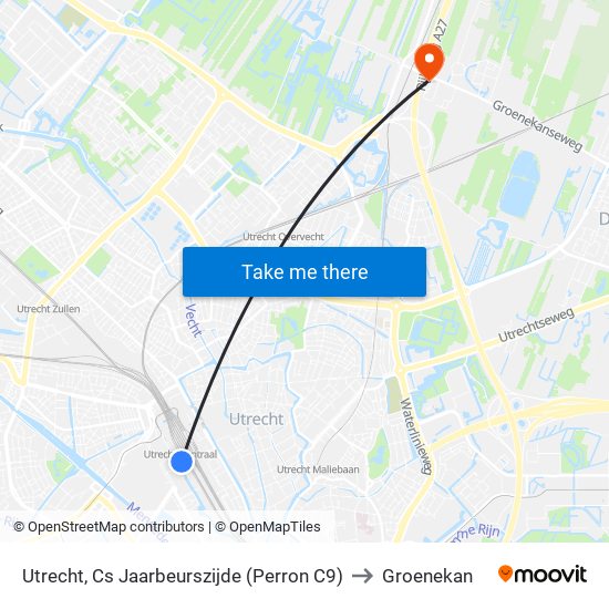 Utrecht, Cs Jaarbeurszijde (Perron C9) to Groenekan map