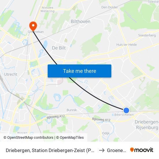 Driebergen, Station Driebergen-Zeist (Perron H) to Groenekan map