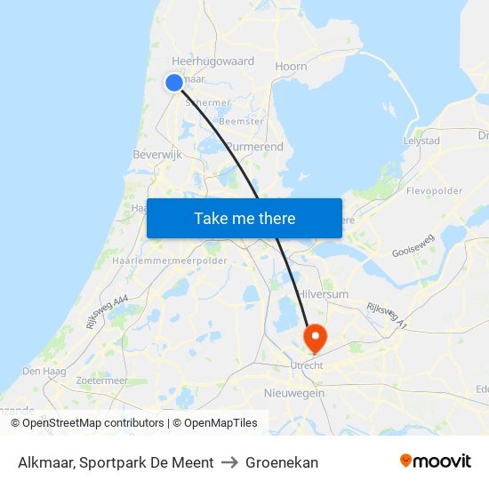 Alkmaar, Sportpark De Meent to Groenekan map