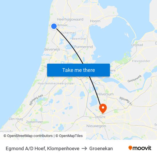 Egmond A/D Hoef, Klompenhoeve to Groenekan map