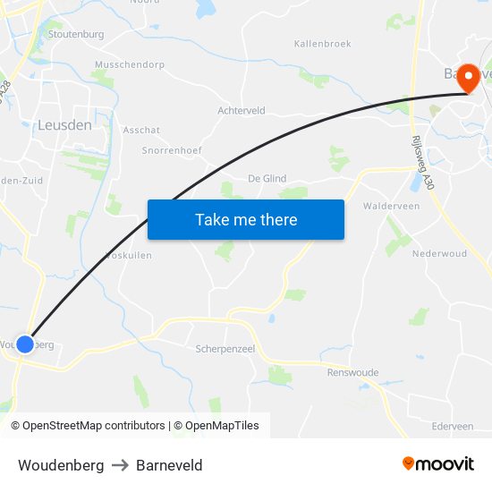 Woudenberg to Barneveld map