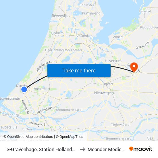 'S-Gravenhage, Station Hollands Spoor (Perron A) to Meander Medisch Centrum map