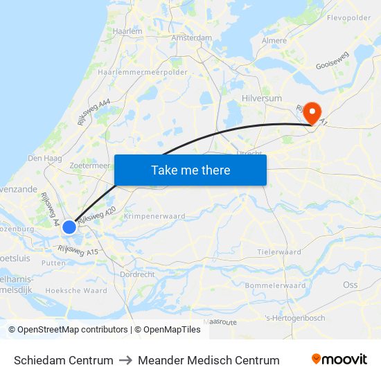 Schiedam Centrum to Meander Medisch Centrum map