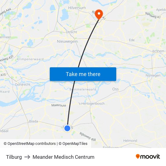 Tilburg to Meander Medisch Centrum map