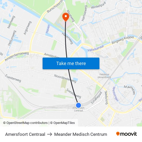Amersfoort Centraal to Meander Medisch Centrum map