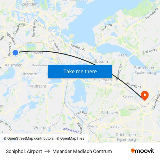 Schiphol, Airport to Meander Medisch Centrum map